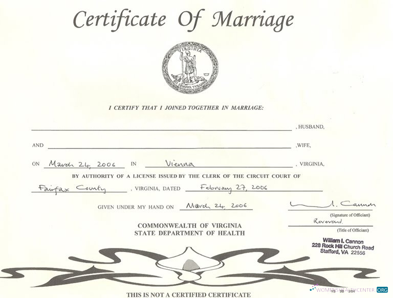 Download USA Commonwealth of Virginia state department of health marriage certificate Photoshop template